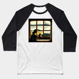 All you need is a cat as you stare out the window Baseball T-Shirt